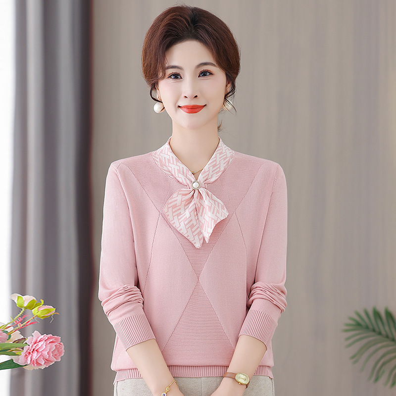 妈妈秋装针织衫上衣洋气2025新款中老年女春秋季长袖小衫气质时尚|undefined