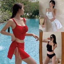 跨境韩国新款性感温泉木耳边短袖分体高腰三角泳衣女i游泳装