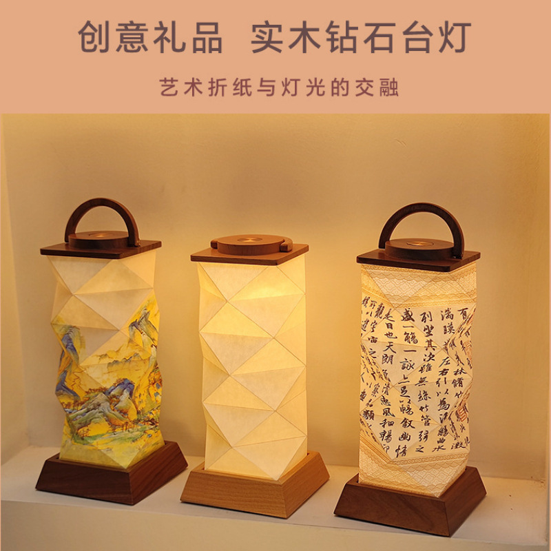 跨境创意实木台灯文创礼品灯氛围书房摆件触摸调光LED充电小夜灯|undefined