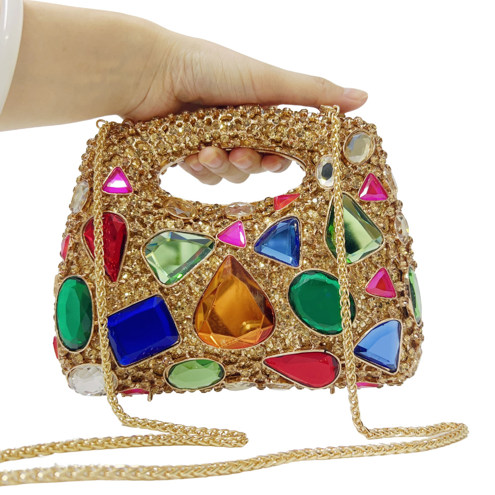 Túi clutch dạ tiệc nữ đính đá lấp lánh, kiểu đeo vai và xách tay — màu vàng, vàng, cà phê vàng, bạc