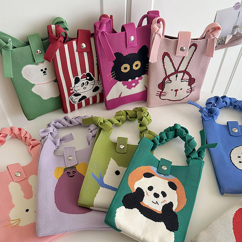 Linda bolsa de teléfono móvil de punto dulce, mensajero de un solo hombro, mini bolsa multiusos, textura, bolso de mano casual al por mayor