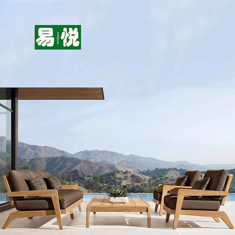 Sofá al aire libre patio terraza teca nórdica villa jardín al aire libre moderno minimalista casa modelo sofá silla