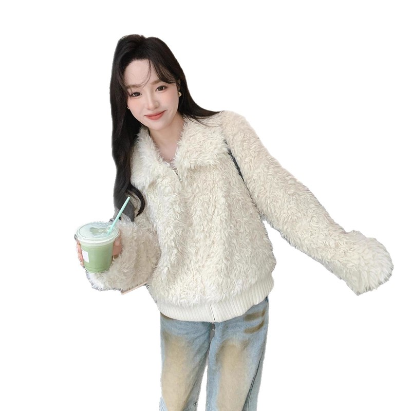名媛气质高级感羊羔毛外套女短款2025冬季新款加厚毛茸茸暖白外套|undefined