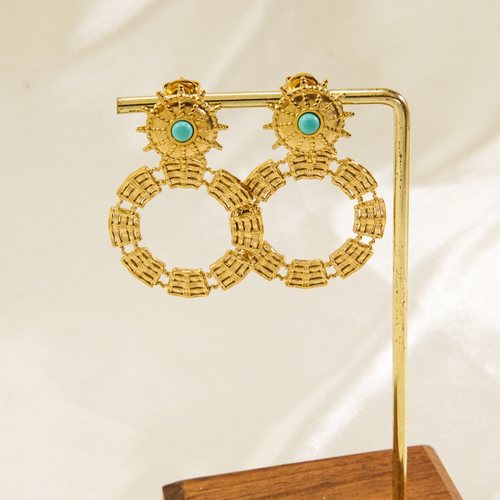 PVD Coated Gold Plating Process PVD Coated 14K Gold Real Gold Plated Circle 304 Stainless Steel Bohemian Waterproof Non Tarnish Drop Earrings