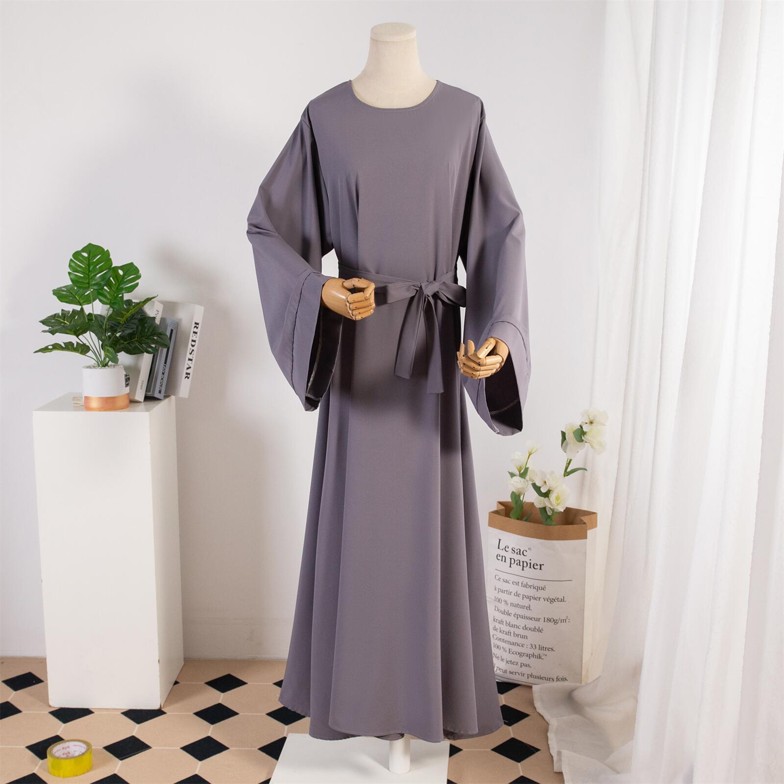 Cross-border Women's Dress, Solid Color Islamic Clothing, Dubai Saudi Turkey Robe, Middle Eastern Foreign Trade Style_ecoleips.com