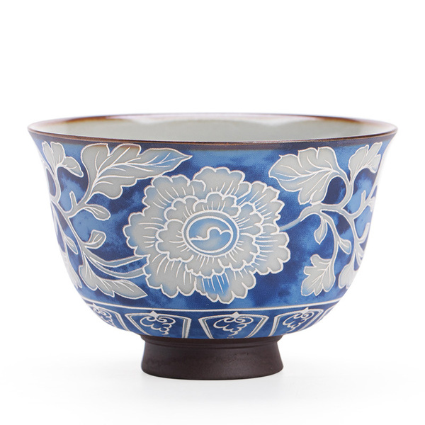 Yuan blue and white Ru kiln peony tea cup master cup guest cup…