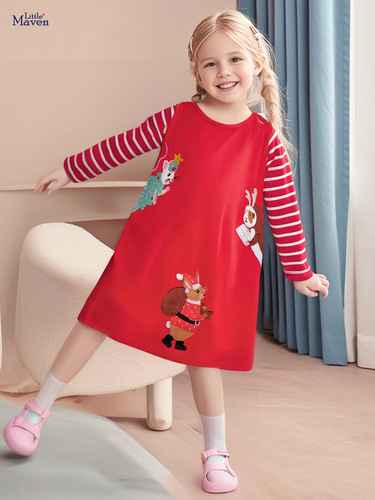 Little maven European and American style children's dress cartoon autumn girls 'dress striped long-sleeved children's dress