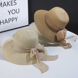 帽子女款夏遮阳帽可折叠草帽太阳帽海边防紫外线沙滩帽防晒帽批发