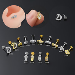European and American cross-border e-commerce piercing jewelry, flat-bottomed lip nails, exquisite copper-plated gold-plated micro-zirconia geometric ear bone nails