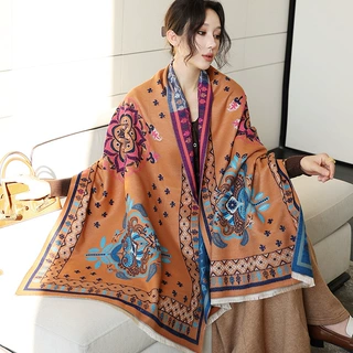 围巾加厚印花外搭拍照穿搭围巾百搭款女冬季韩版双面提花披肩保暖