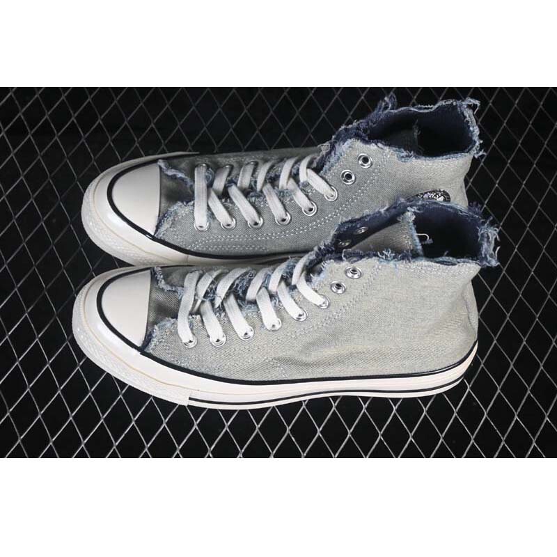 New Retro 1970S Denim Gradient Blue-Gray High-Top Couple's Canvas Shoes Casual Shoes