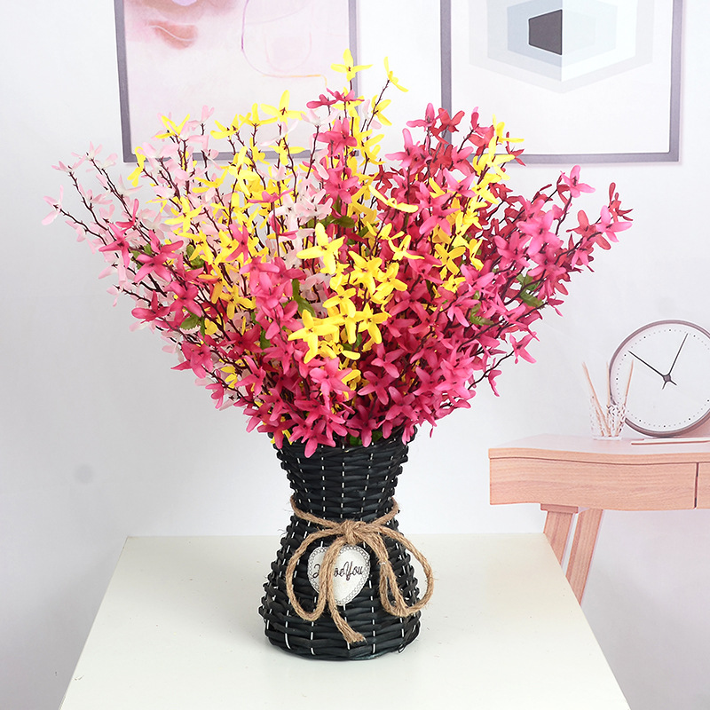 仿真花新品發布婚禮禮堂裝飾花攝影道具花酒店前台寶麗把束迎春花