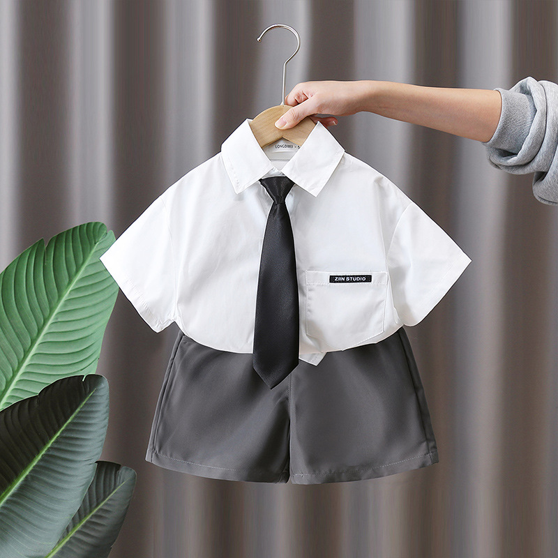 7160 Traje de verano para niños Camisa blanca de verano para niños 2025 Nuevo estilo Traje para niños Estilo de verano Estilo universitario