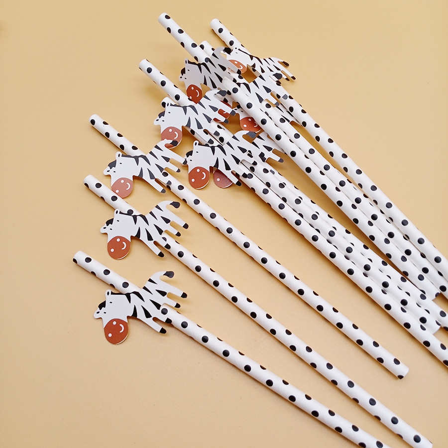 Fiesta transfronteriza decoración creativa de paja vaca animal cebra de papel paja desechable decoración de bebidas