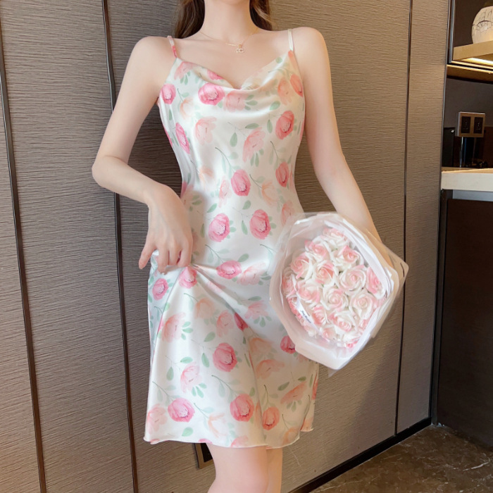 2024 pijamas verano romántico flor swing collar Sling delgada pura flor Correa camisón chica desgaste del hogar