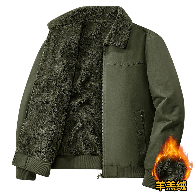跨境2025新款夹克水洗棉服男飞行外套秋冬双面穿羊羔绒棉衣中年男