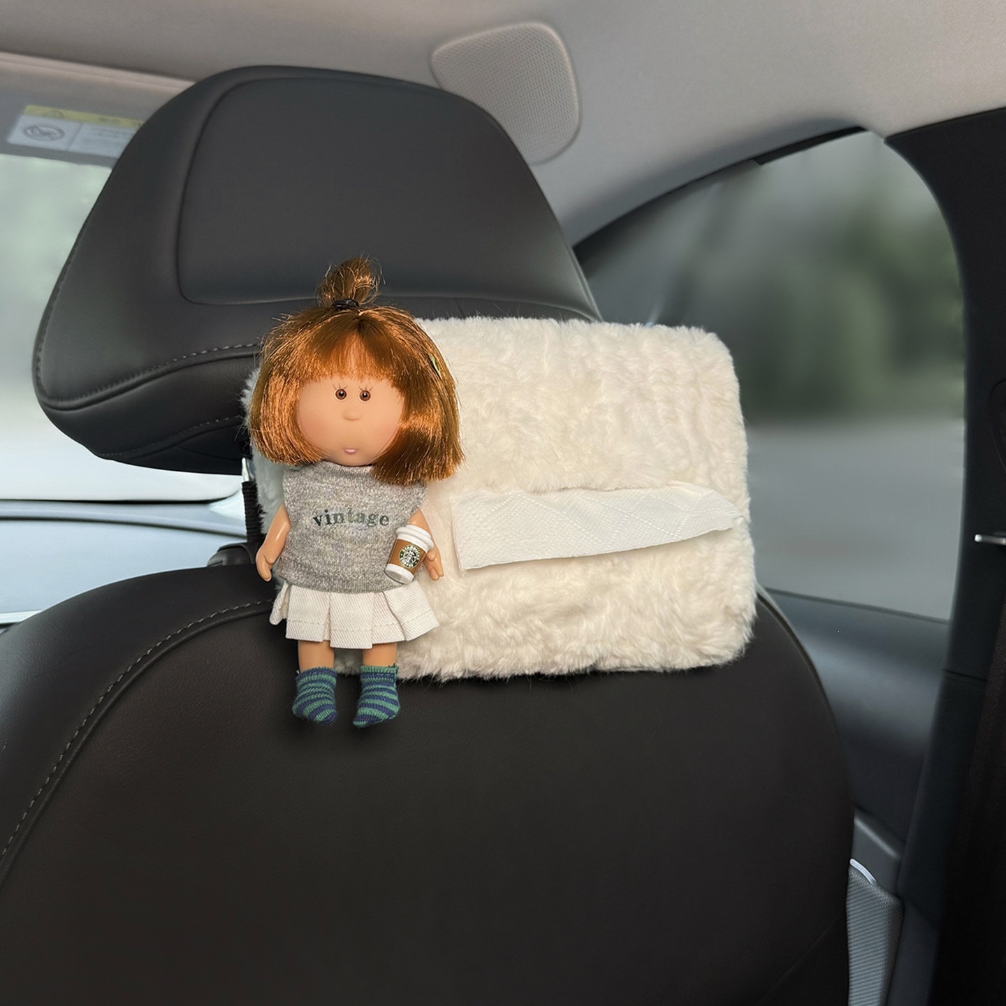 Cute Potato Sister Car Tissue Box, 2026 New Model, Hanging Design for Car Rear Headrest, Adds a Touch of Elegance