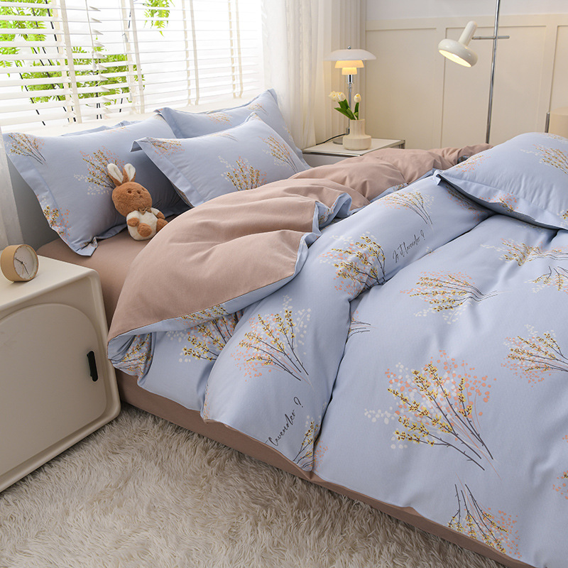 Ropa de cama de algodón agradable para la piel, funda de edredón, ropa de cama de alta gama, juego de cuatro piezas de lijado de algodón 100 engrosado universal de cuatro estaciones