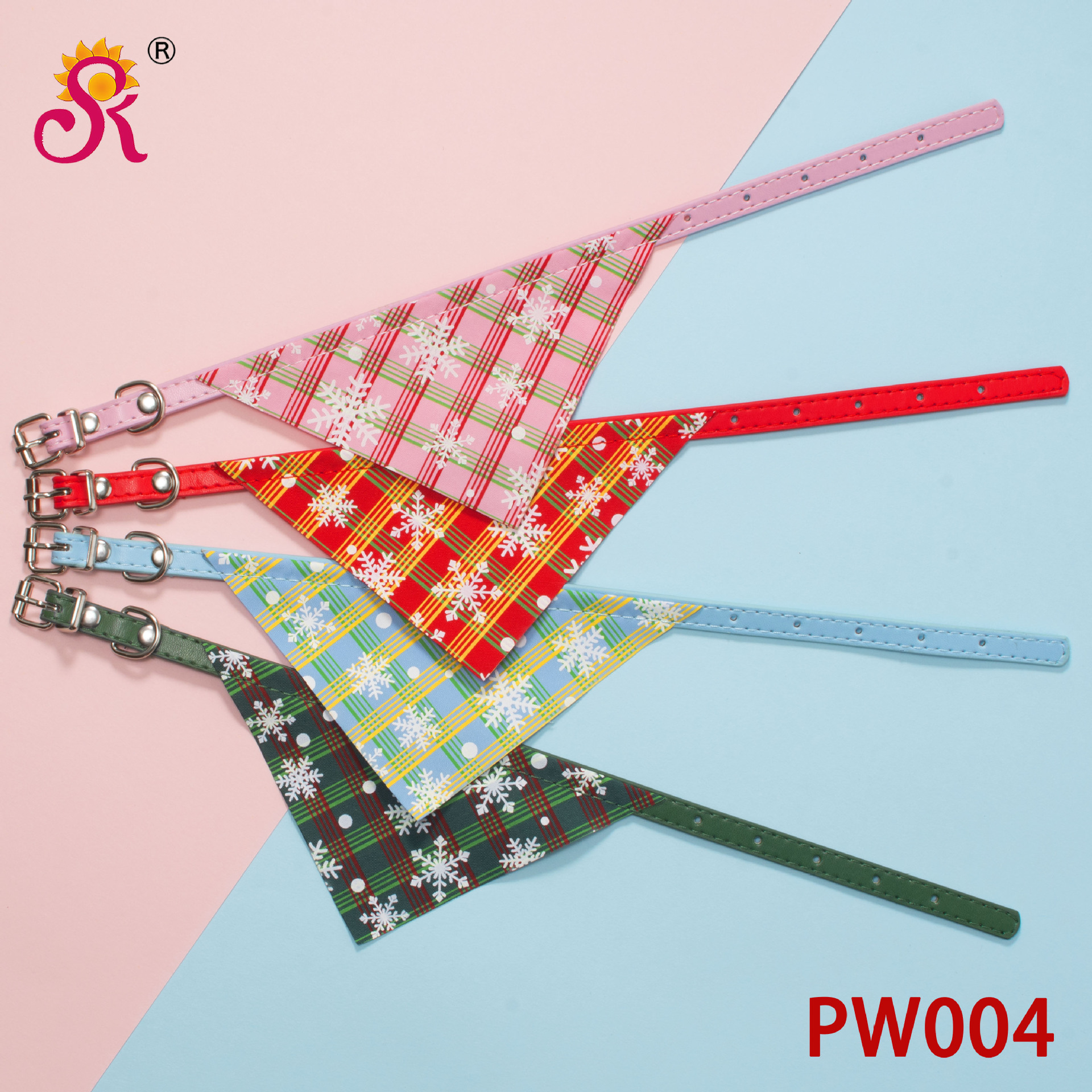 宠物圣诞节围巾PU三角巾猫咪围巾狗狗口水巾宠物围巾现货4色工厂