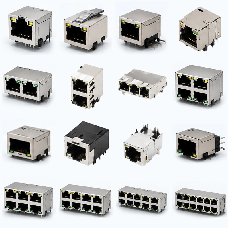 单多口 带灯变压器 非屏蔽 立卧式 SMT PCB安装 镀金 RJ45连接器