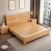 榉木实木床现代简约家用卧室1.8米1.5双人床民宿出租房单人床家具