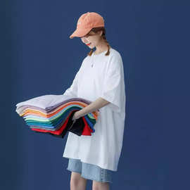 批发 200g精梳纯棉赛络纺纯色36色圆领短袖t恤打底衫宽松潮牌白色