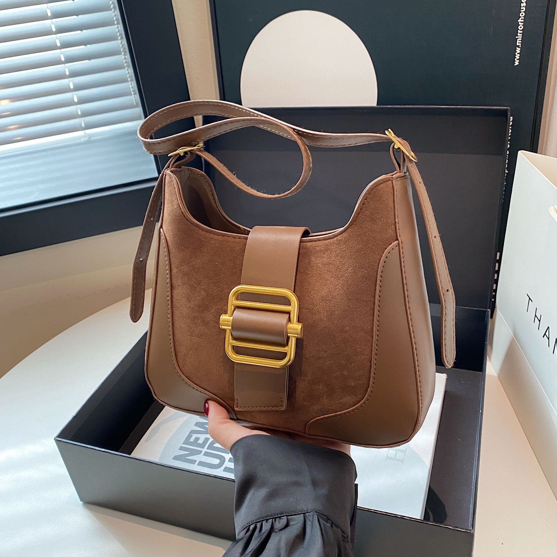 Coreano retro mirad bolso de brazo de color contraste para mujeres 2024 otoño invierno nuevo estilo de moda bolso de hombro portátil