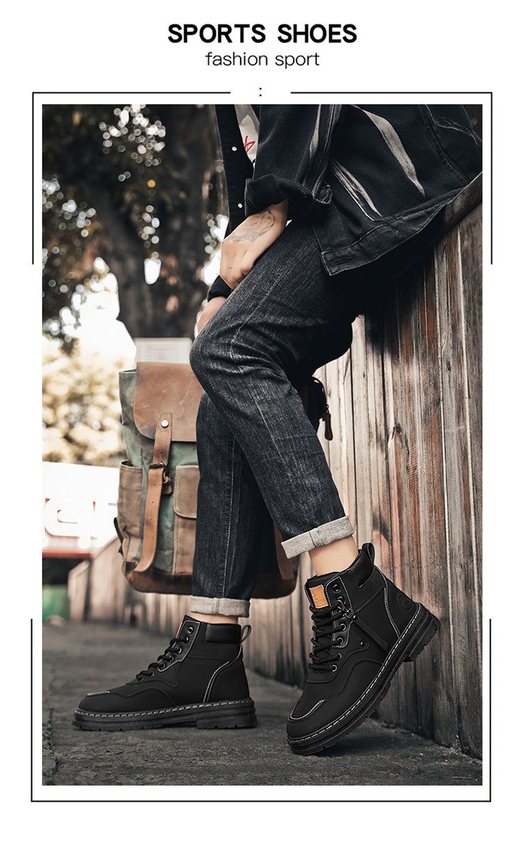 Autumn men's shoes High top British style work big yellow boots men's all-in-one platform ankle boots_voghion.com