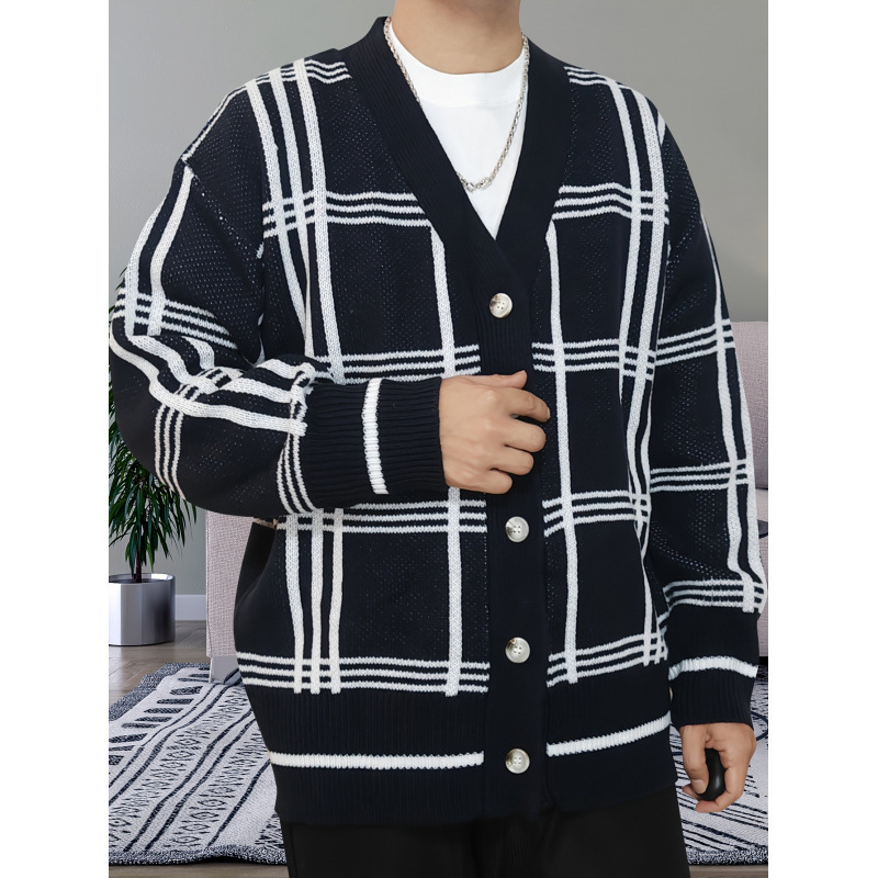 C 75599 Oversize Plaid Knit Cardigan Loose-Fitting Plaid Knit Cardigan C 75599 Oversize Plaid Knit Cardigan Loose-Fitting Plaid Knit Cardigan