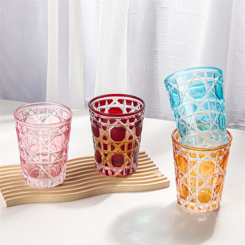 European style colorful plaid creative whiskey cup beer cup hand-engraved cup glass water cup coffee cup foreign wine cup