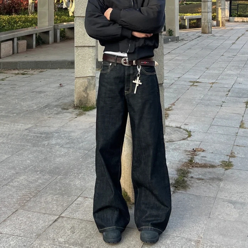 American-Style Raw Denim Curved Jeans for Men, Spring and Autumn Vintage Loose Casual Wide-Leg Pants American-Style Raw Denim Curved Jeans for Men, Spring and Autumn Vintage Loose Casual Wide-Leg Pants