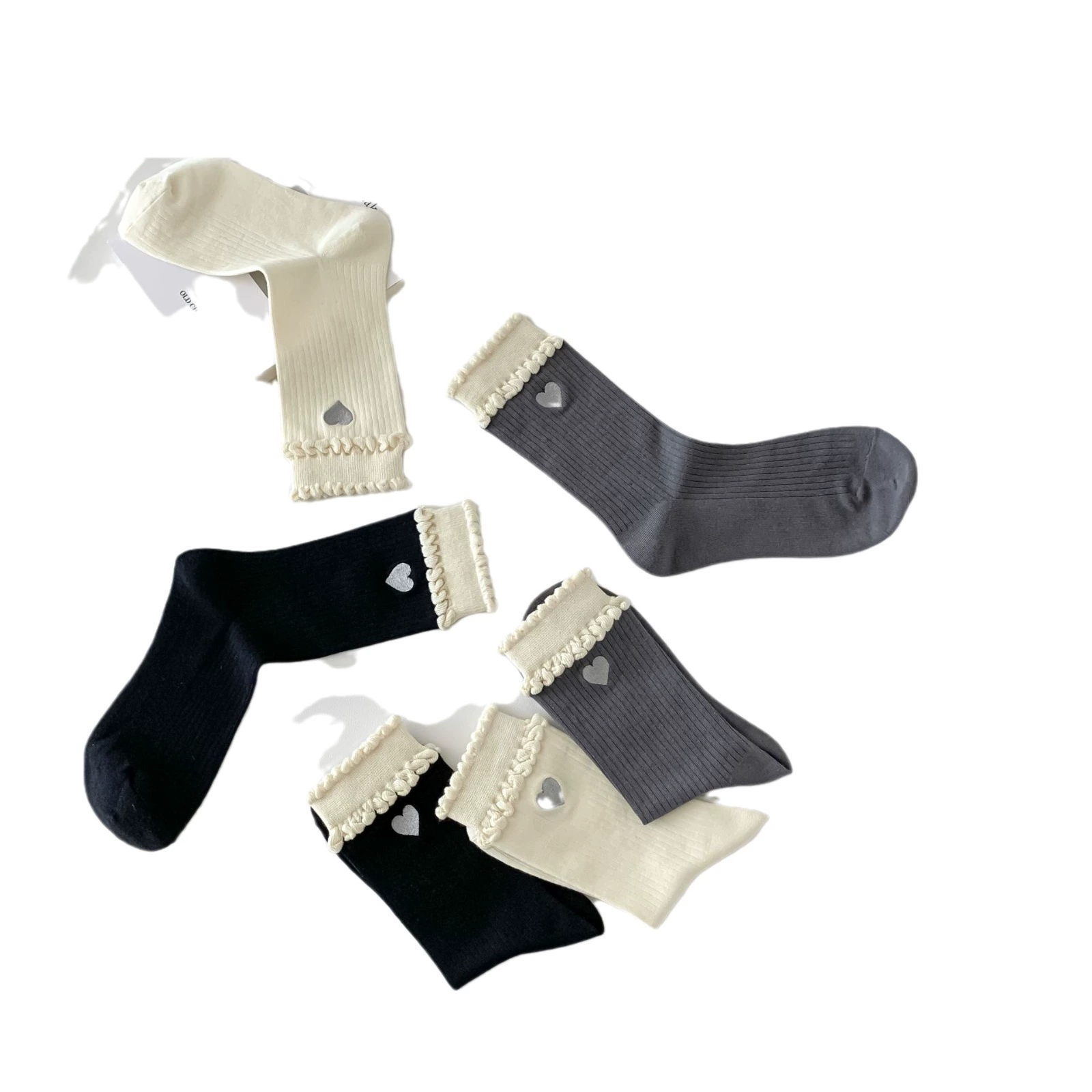 Tide, summer thin white knee socks, with embroidery, mid-length