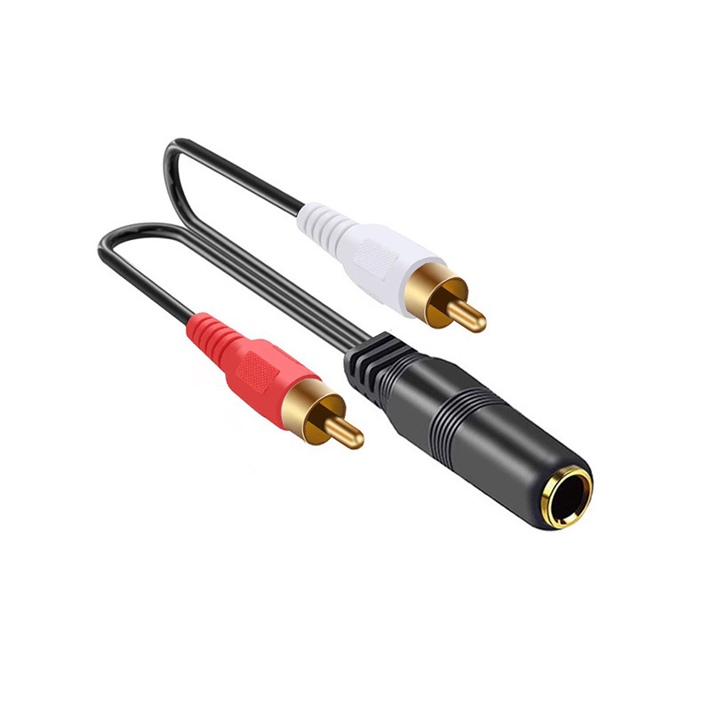 大三芯6.5转一分二RCA双莲花头音频线 6.5一分二线音频6.35mm