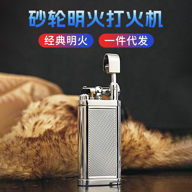 Grinding wheel inclined flame open flame mini metal inflatable Langsheng pipe lighter creative inflatable custom lighter