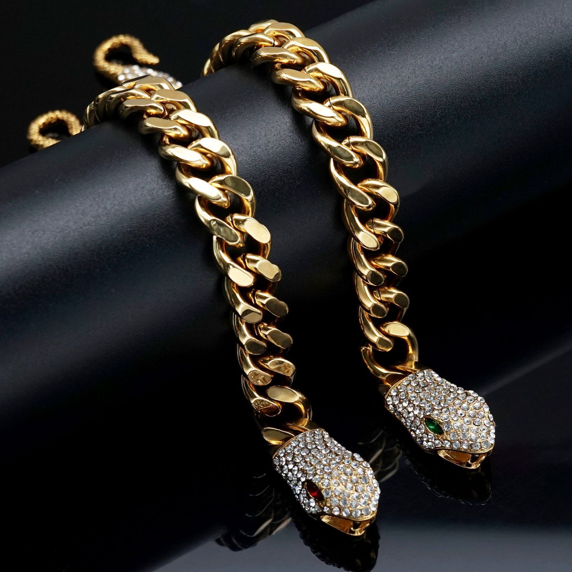 67g Weight Titanium Steel Pendant Material Hip-Hop Snake Titanium Steel Plating Artificial Diamond Men's Bracelets Men's Chain Bracelets