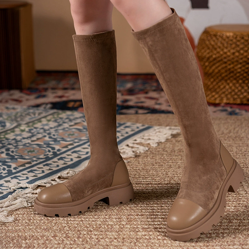 Длинные сапоги 2022 осень-зима, новые высокие сапоги, замшевые сапоги, эластичные сапоги для похудения, Женские Простые рыцарские сапоги в стиле ретро