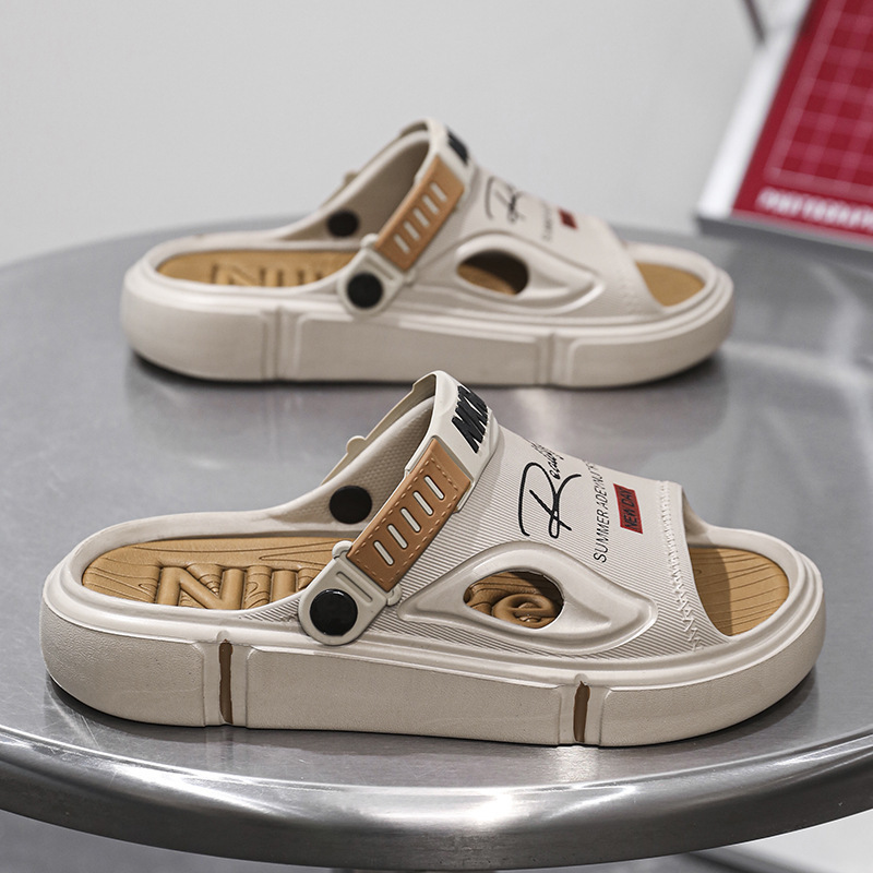 Sandalias y pantuflas de distribución transfronteriza para hombres, ropa exterior de verano, suela gruesa, sensación de mierda, sandalias de playa, tendencia, conducción de dos manos, talla grande