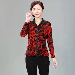 竹语声2024新款妈妈春装上衣小衫中长款中年女装长袖开衫OL通勤装