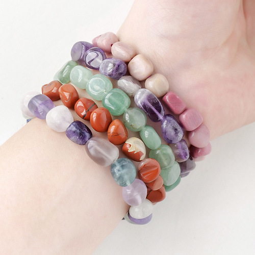 Natural Amethyst Large Gravel Stone Rolling Stone Bracelet Irregular Shaped Jade Agate Bracelet Factory Wholesale
