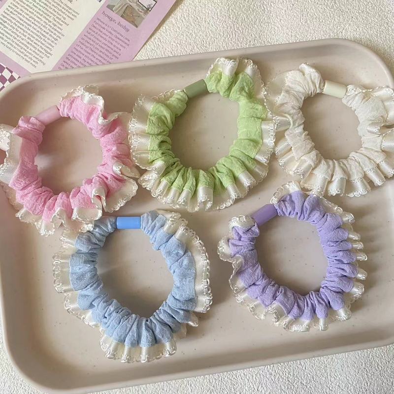 クリームパフ春色レース腸ヘアバンド甘いヘアアクセサリー気質高弾性ポニーテールヘッドバンド女性用|undefined