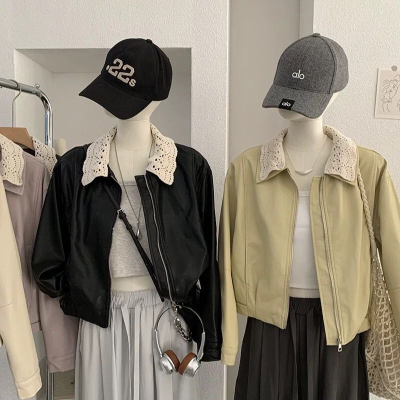 Real photos: Detachable lace-trimmed, crocheted collar, women’s leather jacket, 2026 autumn new collection, trendy PU leather jacket Real photos: Detachable lace-trimmed, crocheted collar, women’s leather jacket, 2026 autumn new collection, trendy PU leather jacket