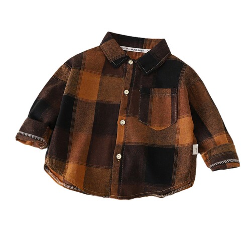 Autumn children's grid coat for boys and girls, baby vest top for middle children, stylish casual long-sleeved shirt