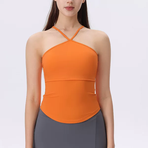 Sports camisole with chest pad women's sleeveless tight slimming yoga fitness short sleeve T-shirt quick-drying running top
