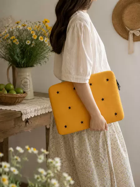 French-style embroidered star tablet bag for women 14inch inner sleeve bag Korean-style simple portable laptop protective case