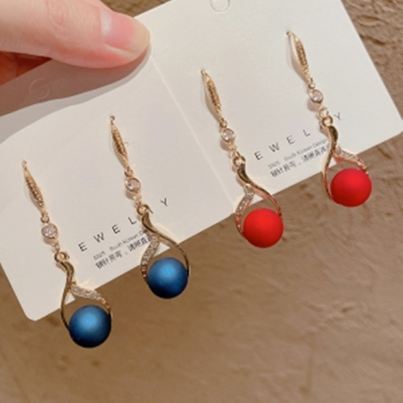韩国新款气质复古港风红色磨砂珍珠温柔风个性耳环耳饰女|ms