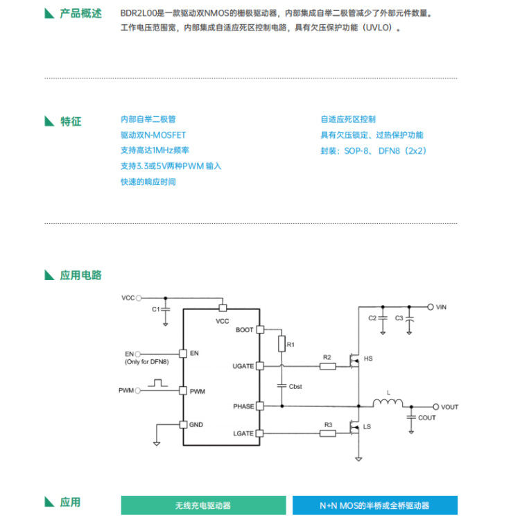 BDR2L00栅极驱动半桥驱动芯片/双N MOS栅极驱动/无线充电驱动芯片/全桥驱动芯片