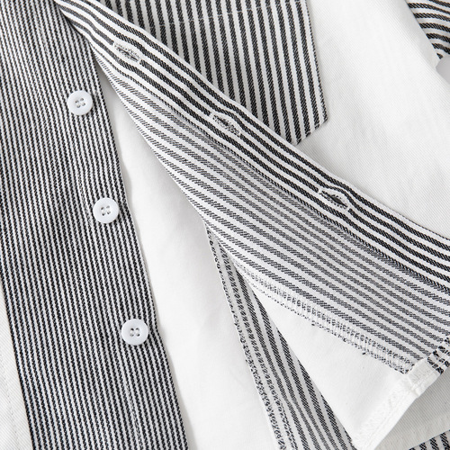 Spring Children's Color Block Casual Shirt, Collared Cool Long-Sleeved Shirt, Grey Striped Boys' Fashion Shirt