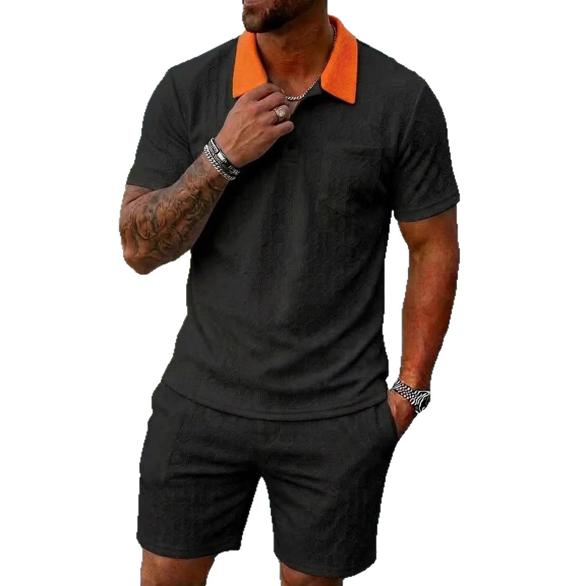 Men's Clothing Summer Fashion Breathable Color Blocked Pocket Short Sleeved Shirt Sports_viptrois.com