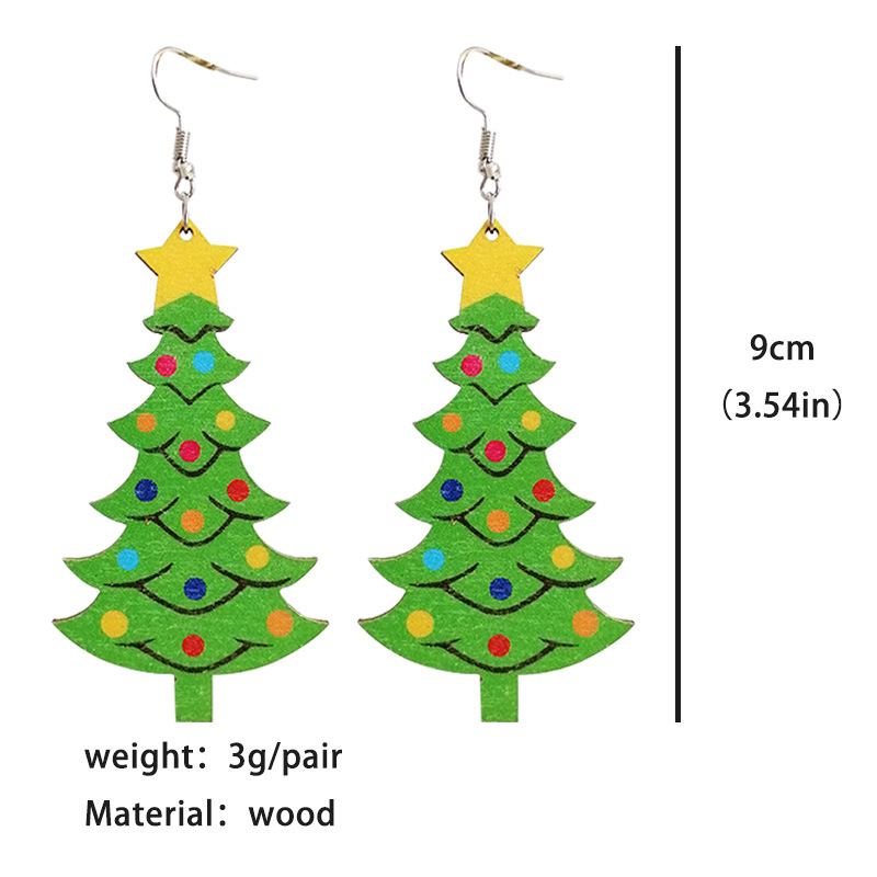 1 Pair Cute Christmas Tree Snowman Wood Drop Earrings display picture 1