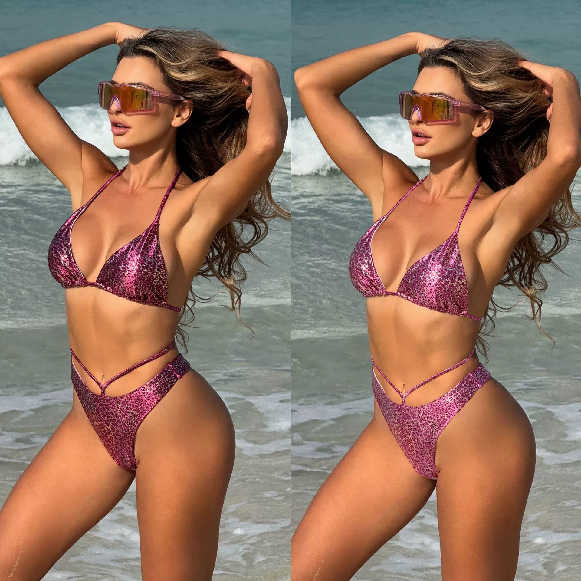 2025 Европа и США новый яркий сексуальный леопардовый ремешок шнуровка бикини бикини трансграничная внешняя торговля